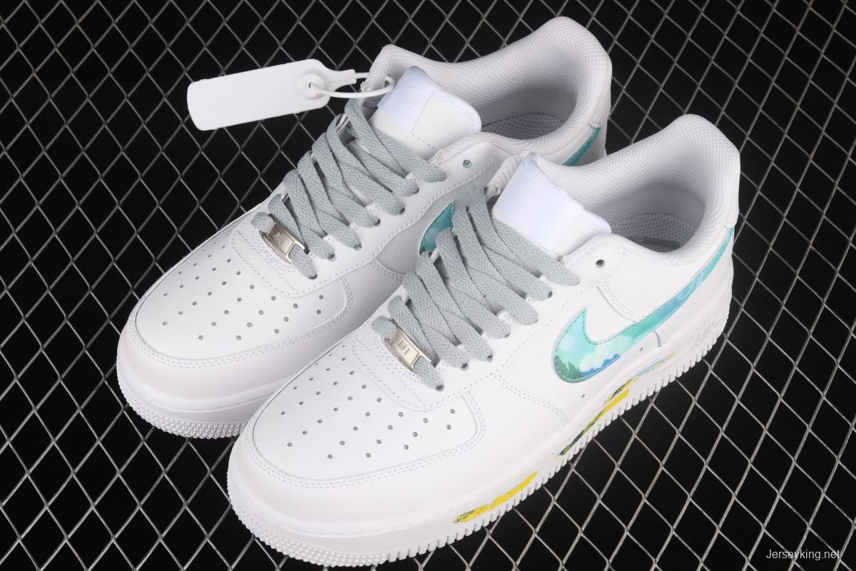 NIKE Air Force 1: 07 Lx graffiti white and green color matching low upper shoes 314192-117