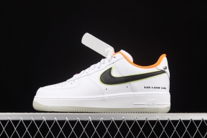 NIKE Air Force 1107white-black orange low-top leisure sports shoes DO2333-101,