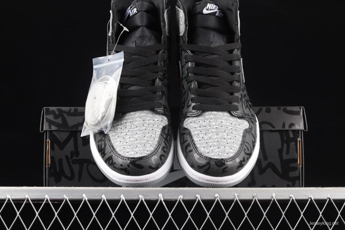 Air Jordan 1 High OG Rebellionaire black gray prohibited to wear Rebel high-top basketball shoes 555088-036