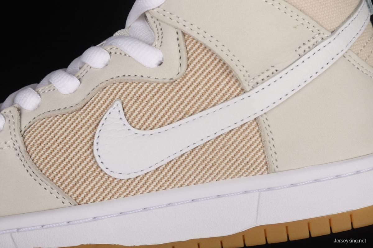 NIKE SB DUNK High Unbleached Pack linen color SB buckle rebound fashion casual board shoes DA9626-100