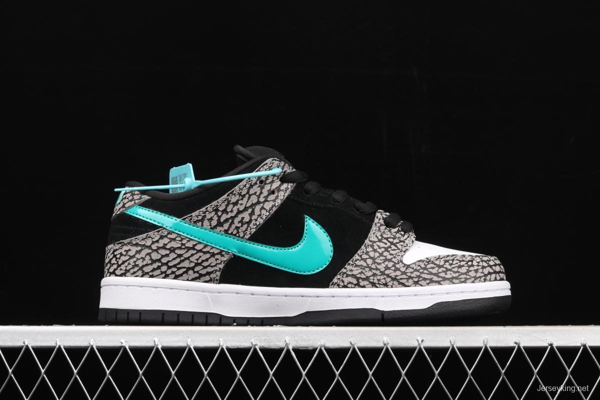 NIKE SB DUNK Low Pro black, white and green speckled sports skateboard shoes BQ6817-009