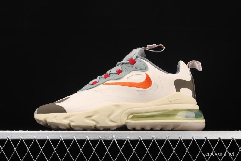 Travis Scott x NIKE Air Max 270React joint style light cream barb white blue orange air cushion running shoes CV2414-200