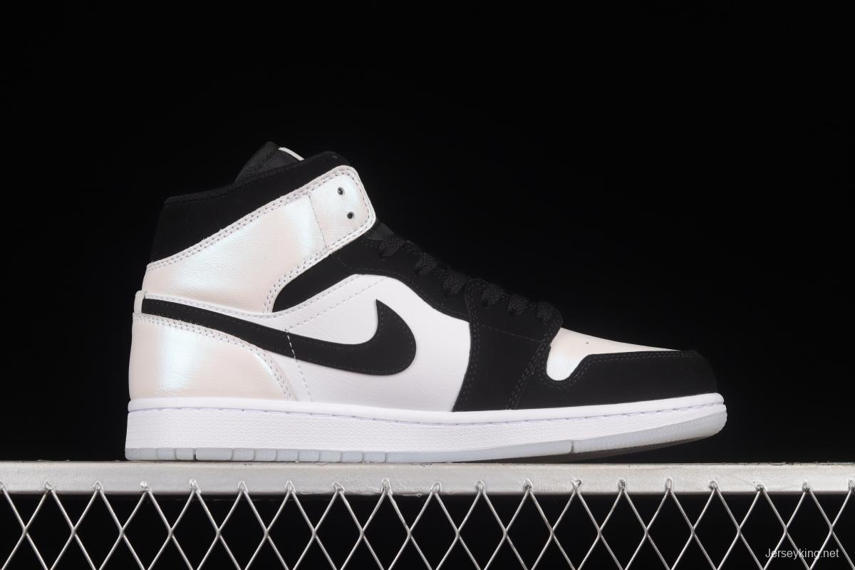 Air Jordan 1 Mid Diamond Shorts Pearl White Black Panda DH6933-100