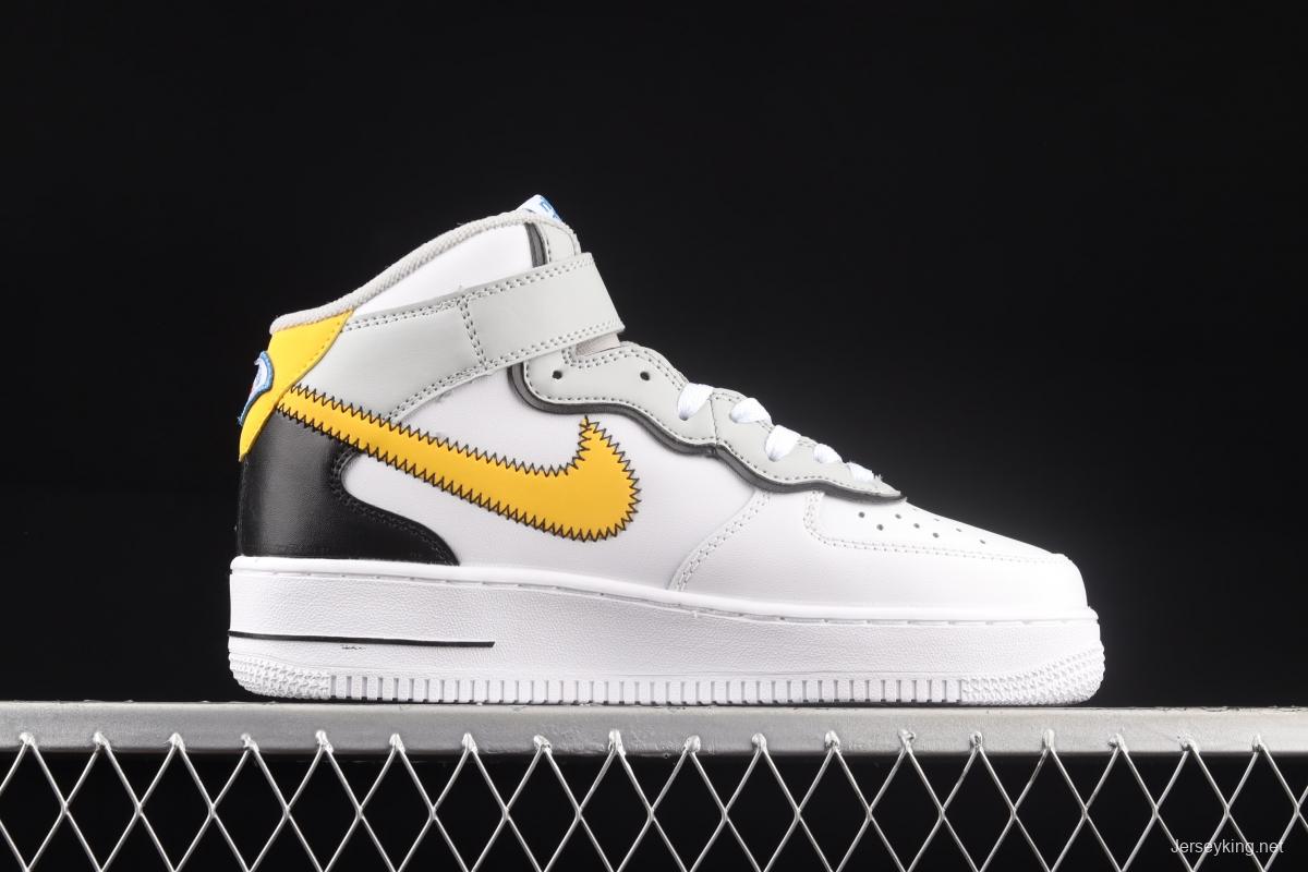 NIKE Air Force 1 Mid Athletic Club white and yellow medium-top casual board shoes DH7451-101