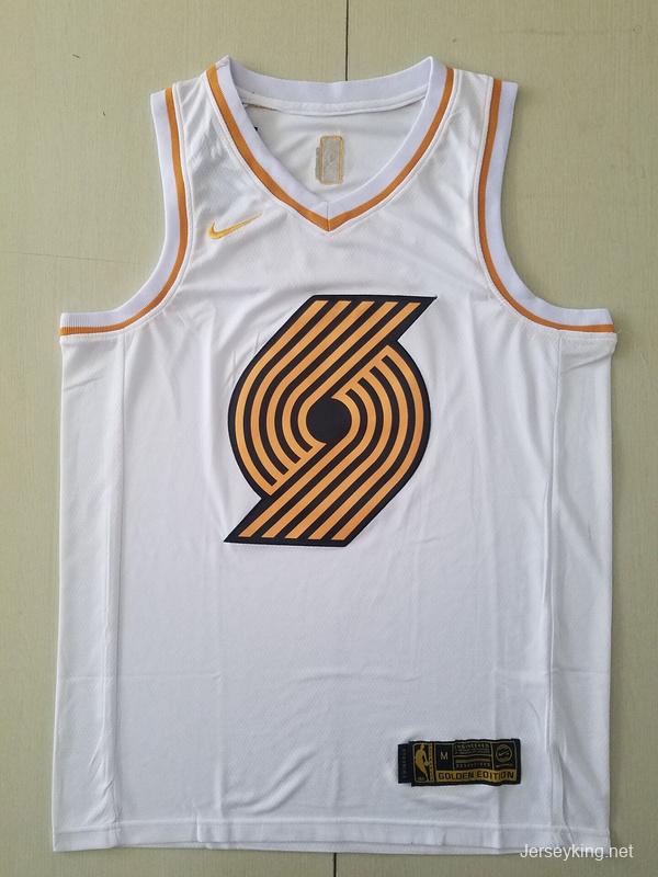 Damian Lillard 0 White Golden Edition Jersey