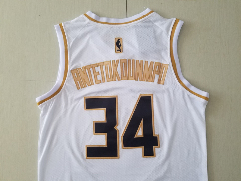 Giannis Antetokounmpo 34 White Golden Edition Jersey