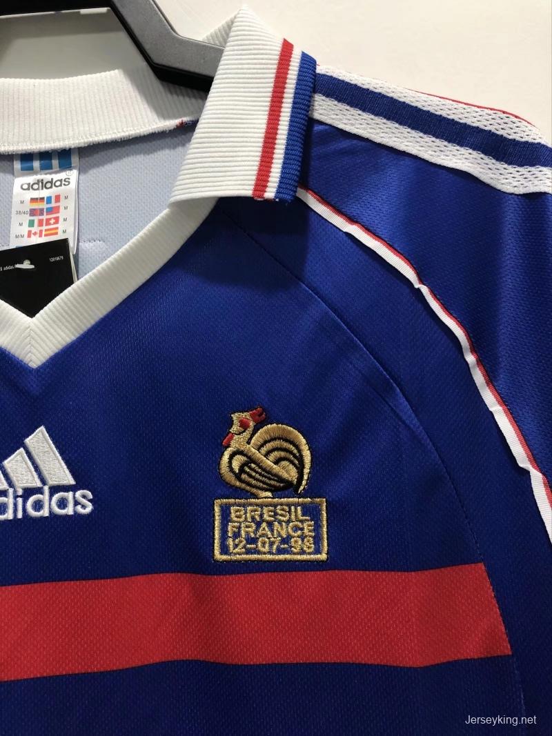 Retro 1998 Long Sleeve France Home Soccer Jersey With 98 France Patch