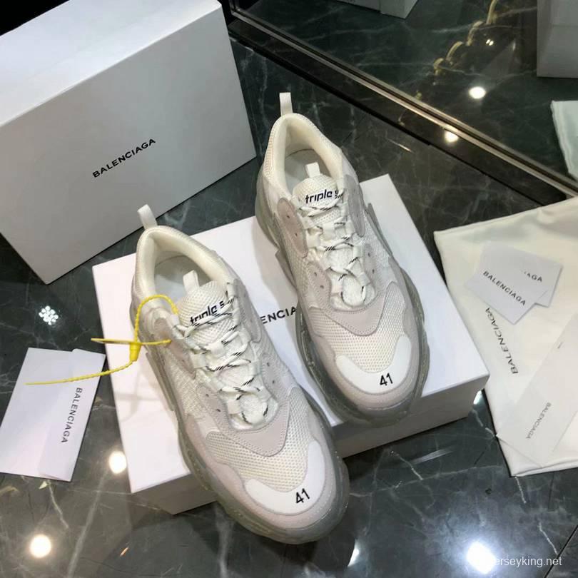 Men/Women Balenciaga Triple S White Clear Sole Khaki Sneaker Item 638038