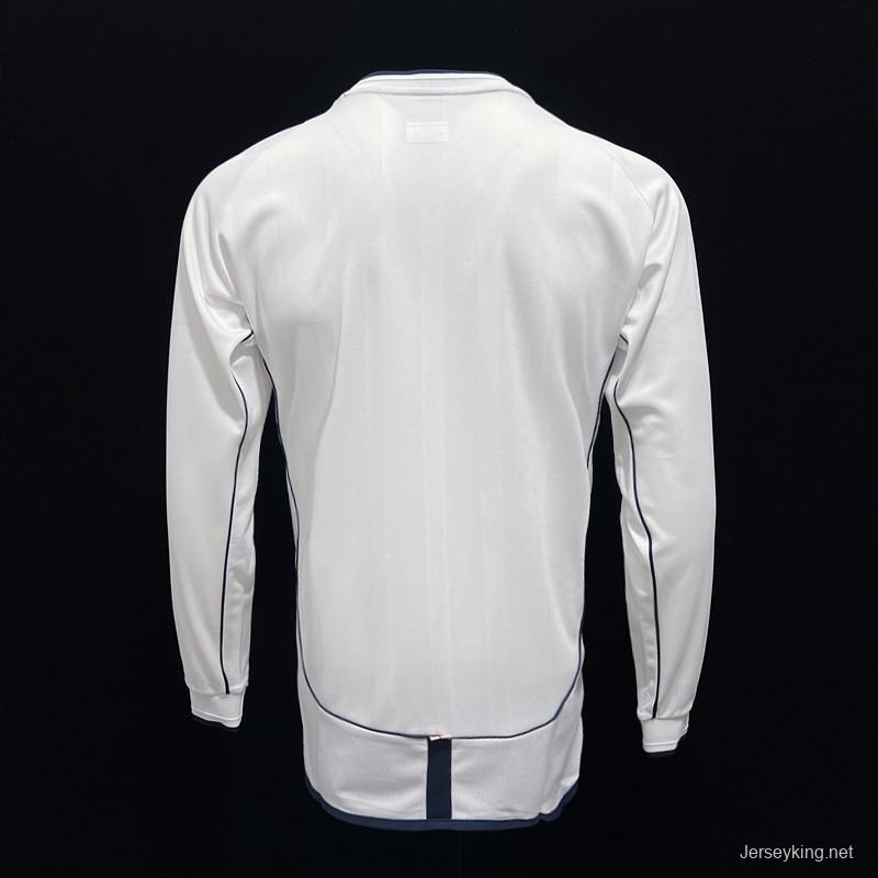 Long Sleeve Retro 2002 England Home Soccer Jersey