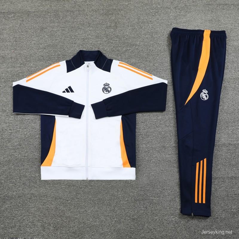 24/25 Real Madrid White Full Zipper Jacket +Long Pants