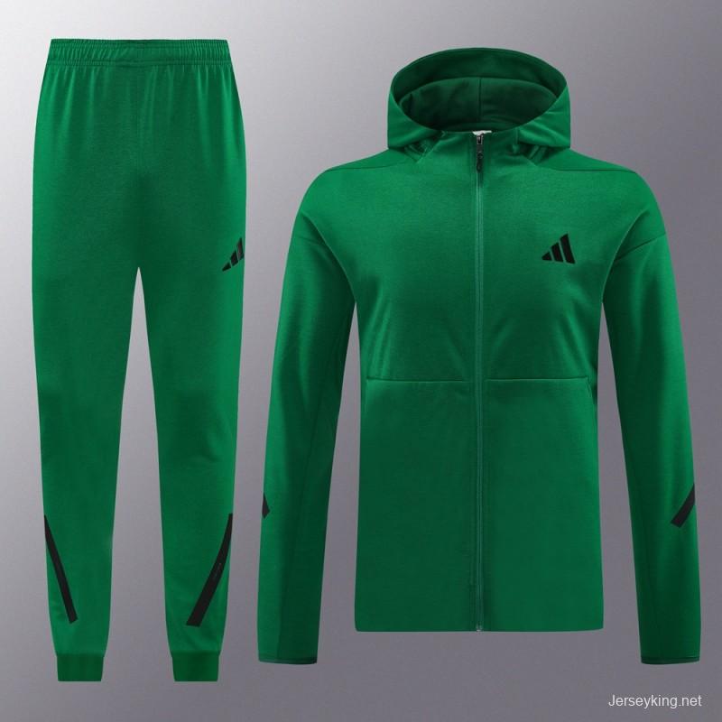 2024 Adidas Green Hoodie Full Zipper Jacket +Long Pants