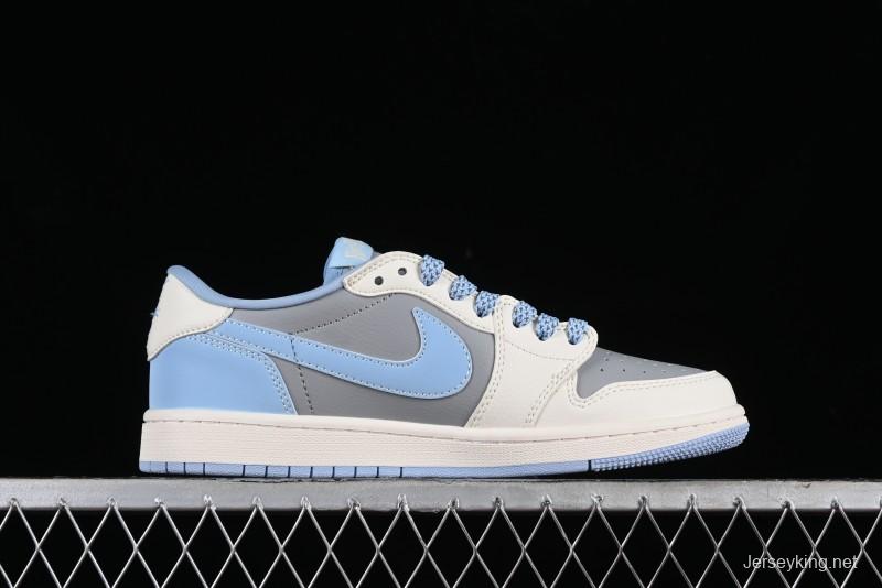 Nike Travis Scott x Fragment Design x Air Jordan 1 Low OG SP AJ1 LV Collaboration Deep Blue Low-Top Casual Sneakers - BB6588-104