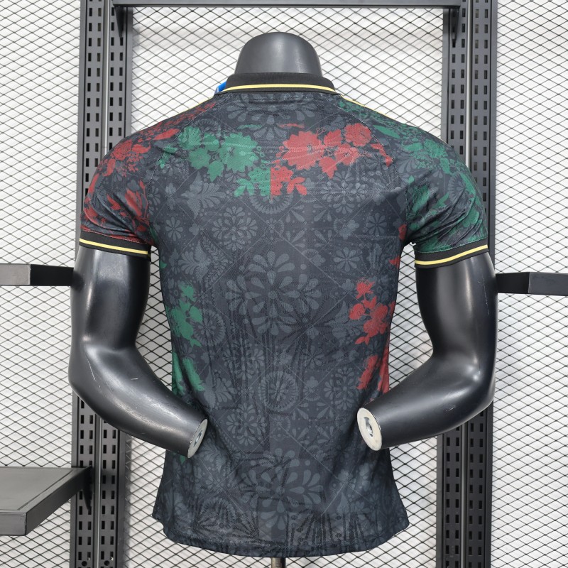 Player Version 2025 Mexico Black with Floral Pattern Design Jersey