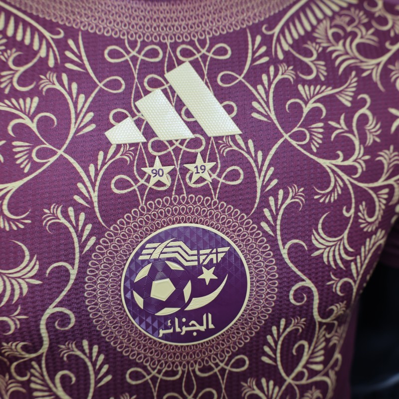 Player Version 2025 Algeria Burgundy with Gold Ornamental Pattern Jersey