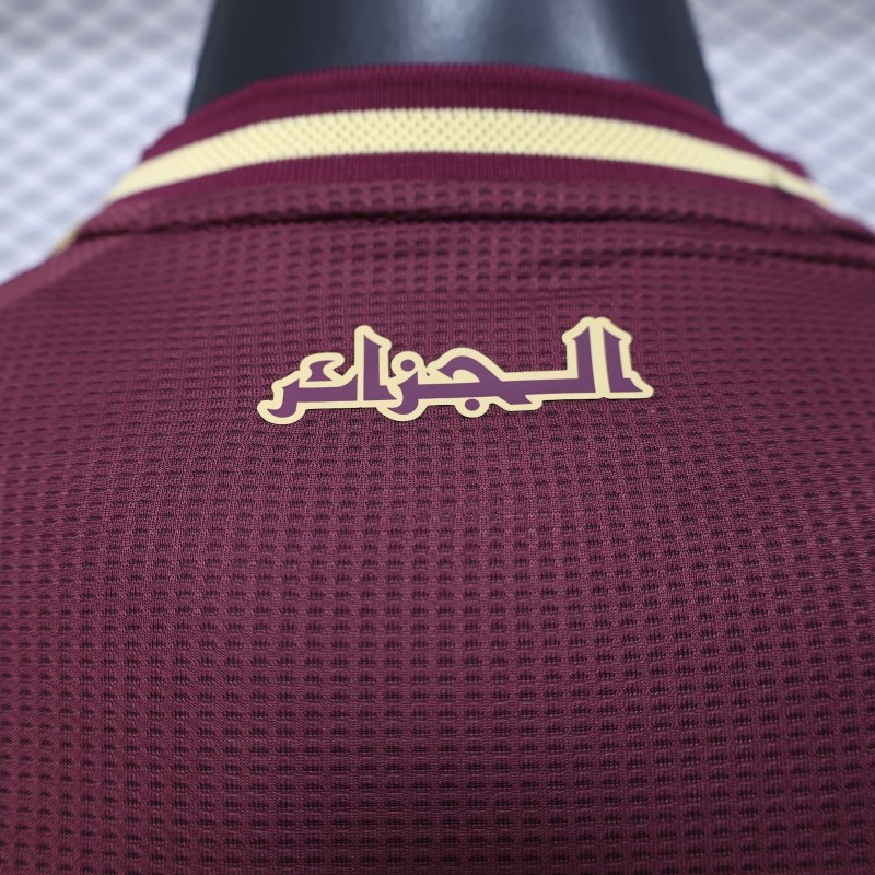 Player Version 2025 Algeria Burgundy with Gold Ornamental Pattern Jersey