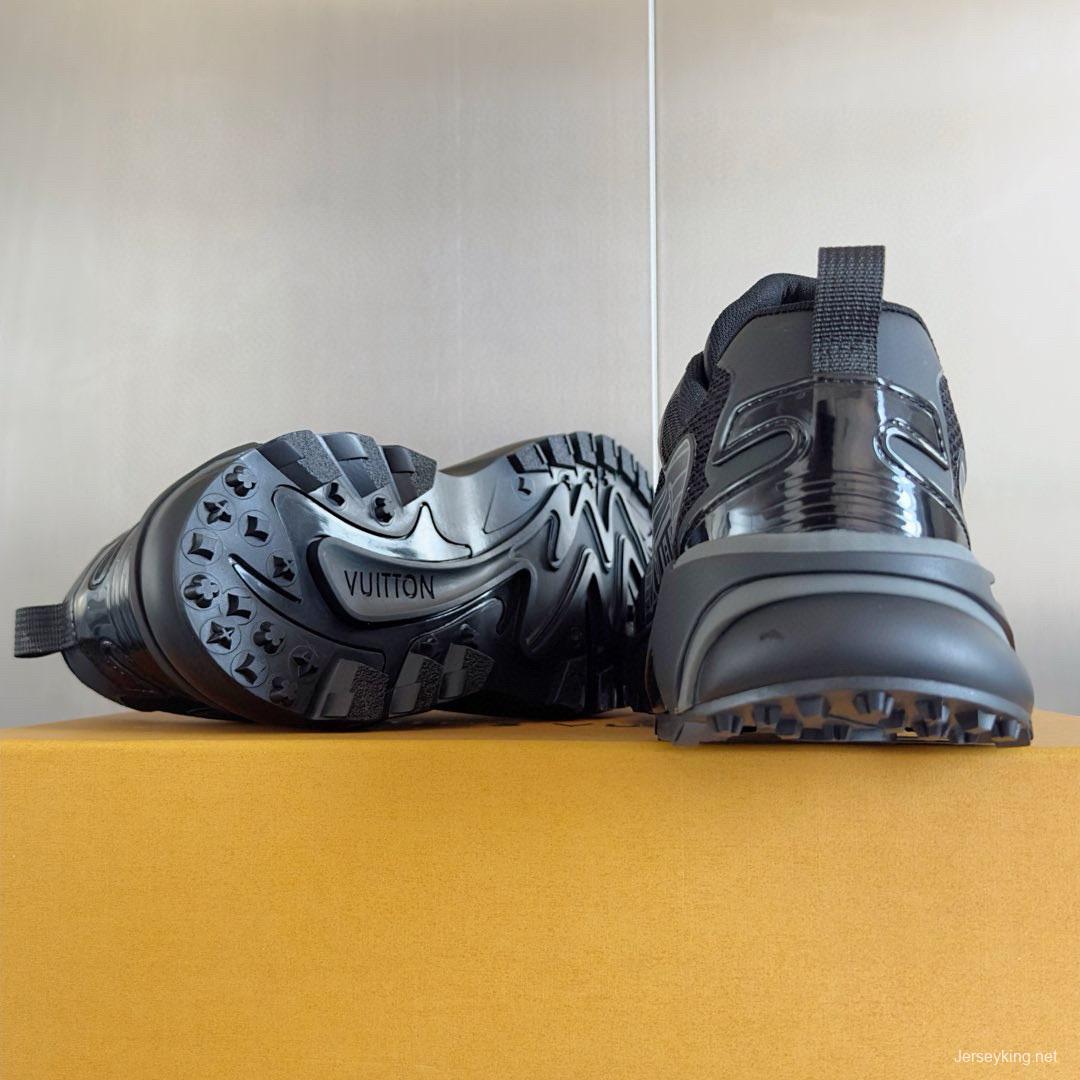 2025 Men Louis Vuitton Black Grey Mesh Fabric Sneakers MJ00390