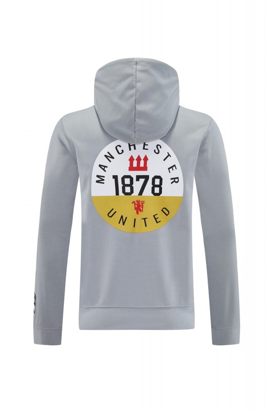 25/26 Manchester United Hooide Grey Full Zipper Jacket + Long Pants