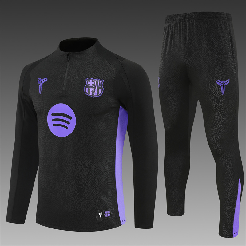 25/26 Barcelona Black Joint Edition Half Zipper Jacket+Long Pants