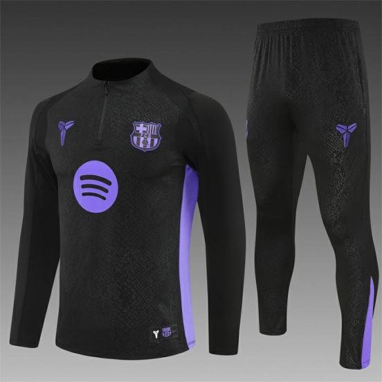 25/26 Barcelona Black Joint Edition Half Zipper Jacket+Long Pants