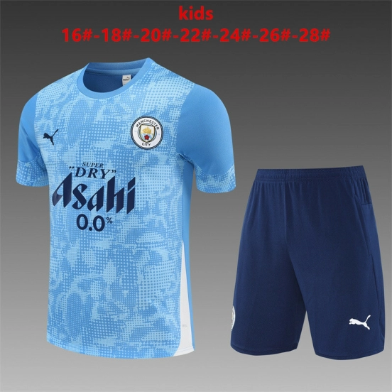 25/26 Kids Manchester City Light Blue Camouflage Short Sleeve+Soccer Shorts