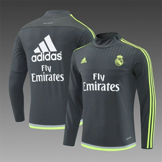 Retro 15/16 Real Madrid Dark Grey Half Zipper Jacket