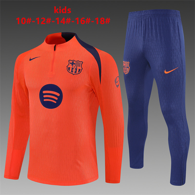 Player Version 25/26 Kids Barcelona Orange T90 Half Zipper Jacket+Long Pants