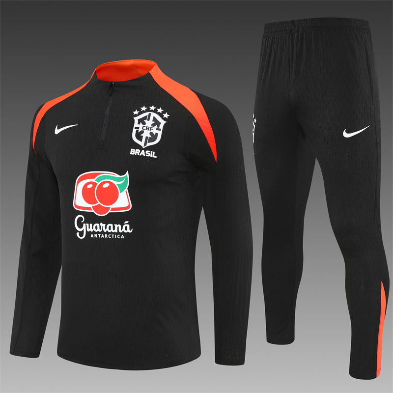 Player Version 25/26 Brazil Black Half Zipper Jacket+Long Pants