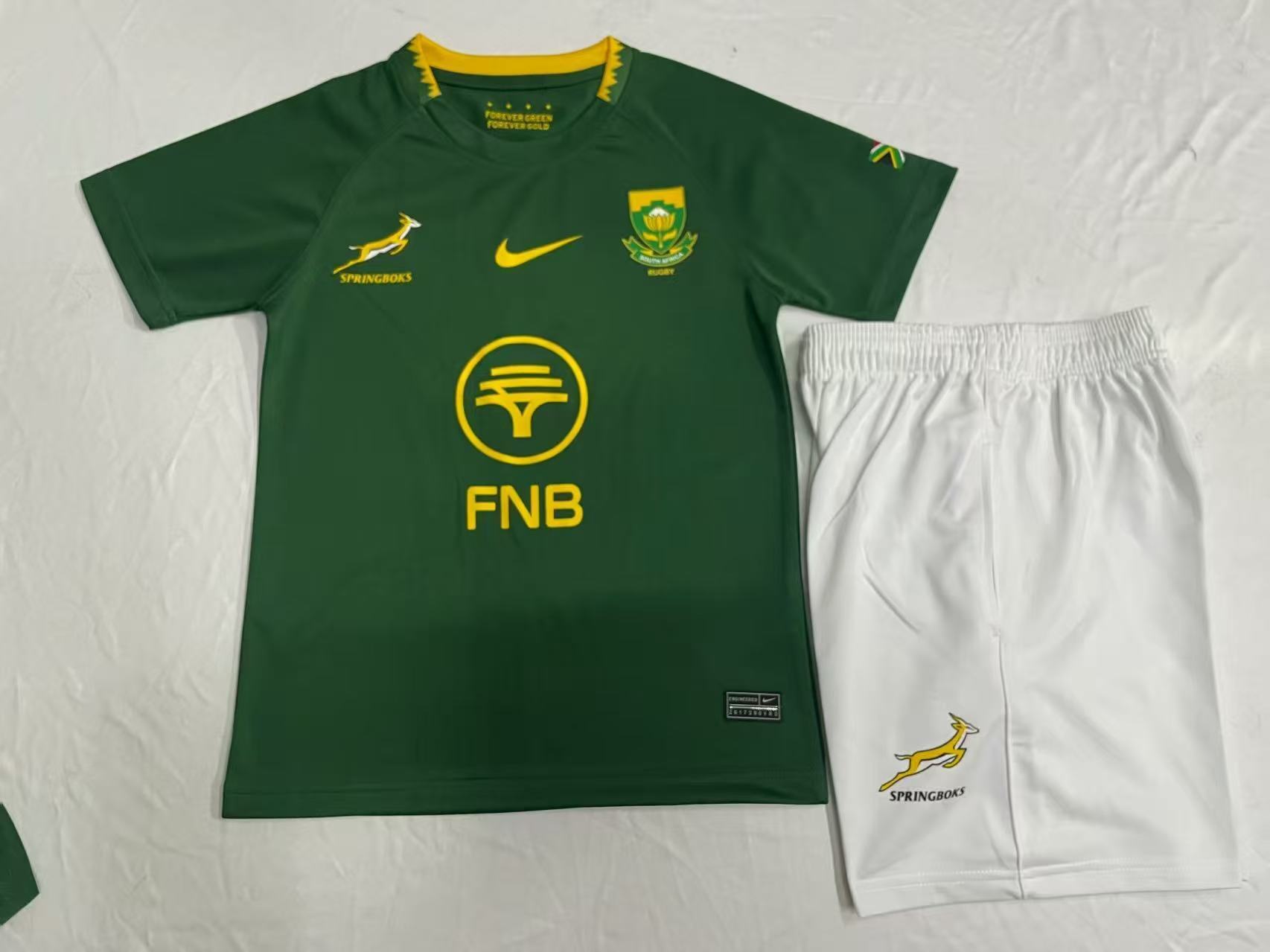 2026 Kids South Africa Home Springboks Green with Gold Trim Rugby Jersey