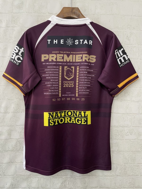 25/26 Brisbane Broncos  Maroon with Gold Stripes and 2025 Premiers Commemorative Champion Jersey