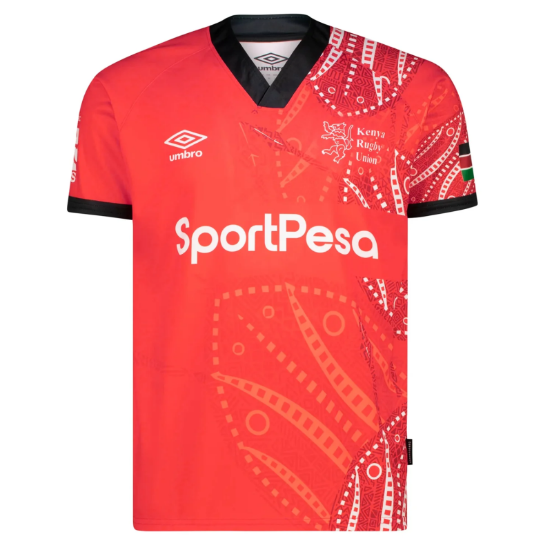 2026 Kenya Home Red with Black Trim and African Tribal Geometric Pattern Jersey