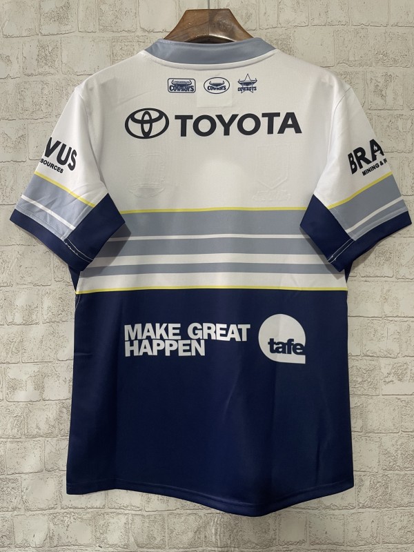 25/26 North Queensland Cowboys Navy with White and Grey Stripes Jersey