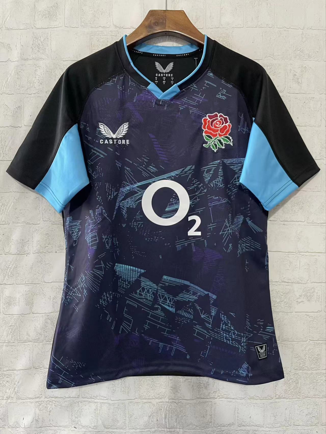 2026 England Rugby Navy with Blue Digital Cityscape Pattern Jersey
