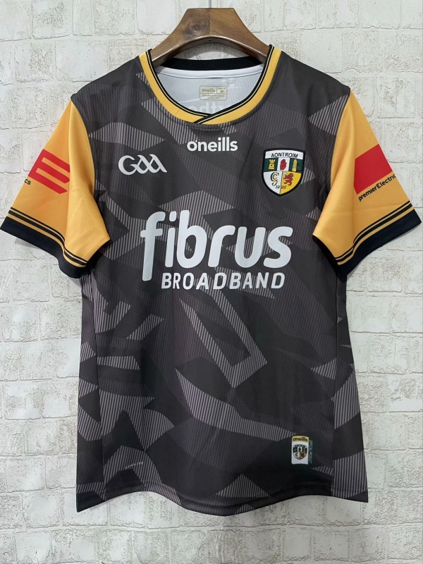 25/26 Antrim GAA Black with Amber and Red Sleeves Jersey