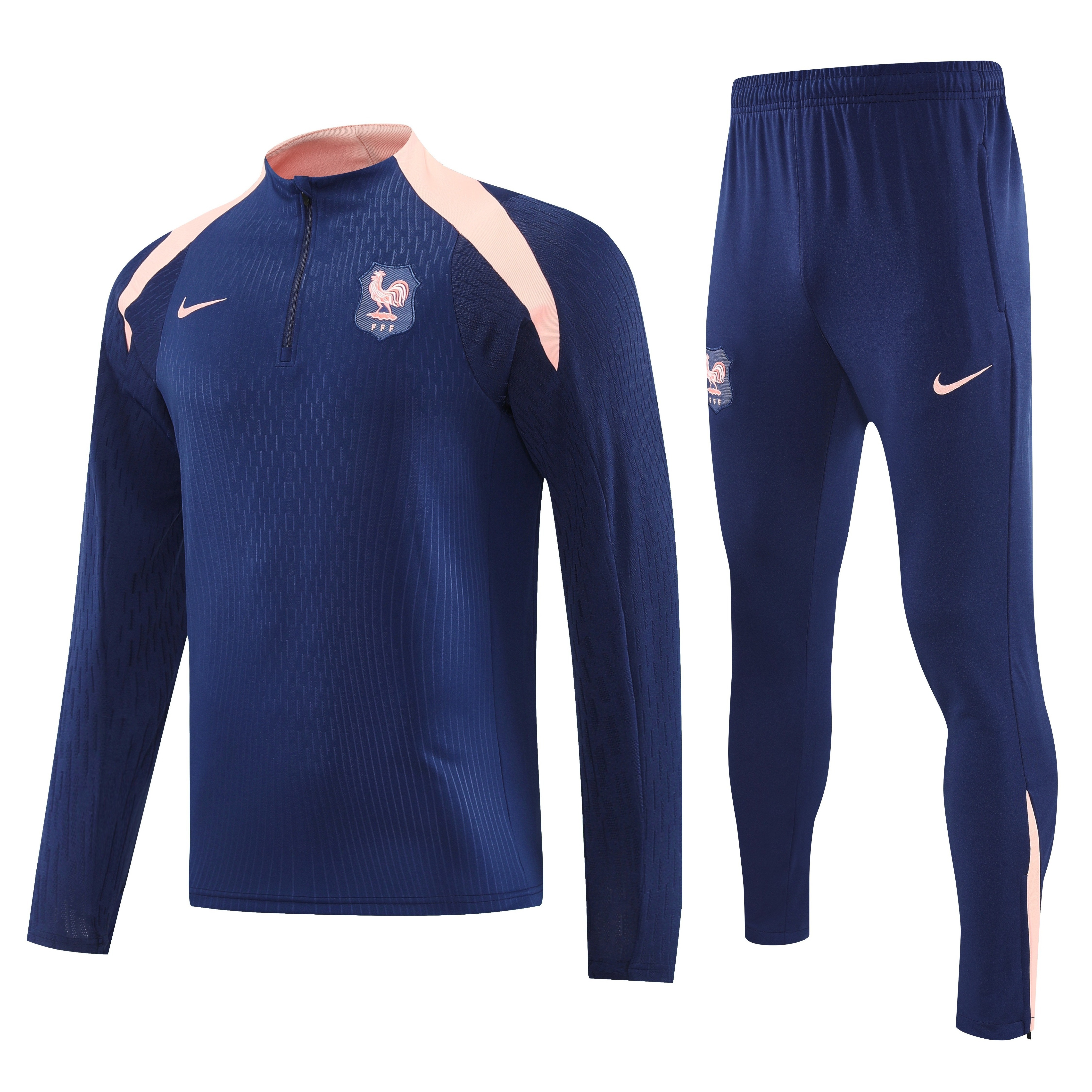 Player Version 2026 France Navy/Pink Half Zipper Jacket Tracksuit +Long Pants
