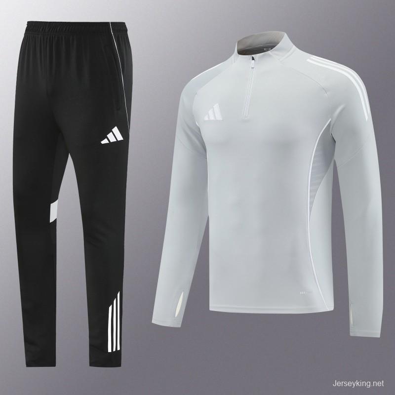 25/26  Adidas Light Grey Full zipper Jacket Tracksuit+ long pants