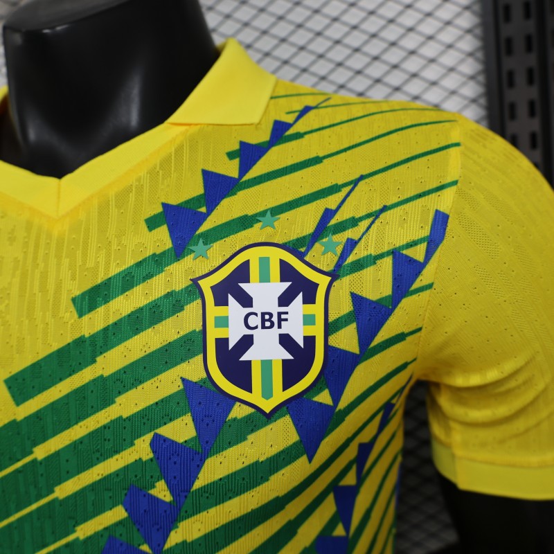 2026 Player Version Brazil Yellow with Green and Blue Geometric Patterns Jersey