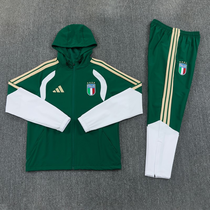 26/27 Italy Green Full Zipper Hooded Jacket Tracksuit + Long Pants