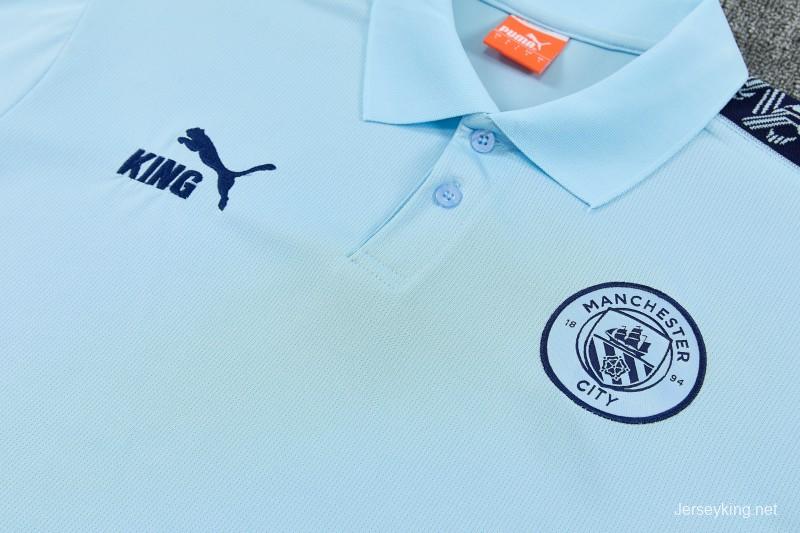 26/27 Manchester City Light Blue Polo Training Shirt + Long Pants Tracksuit