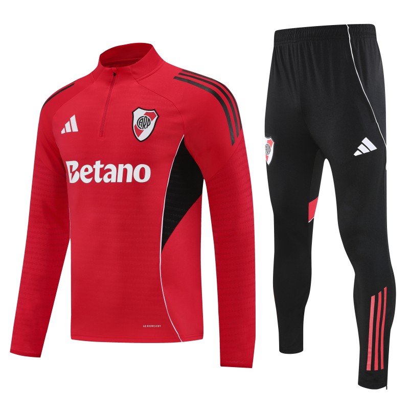 25/26 Riverbed Red Half Zipper Jacket Tracksuit + Black Long Pants