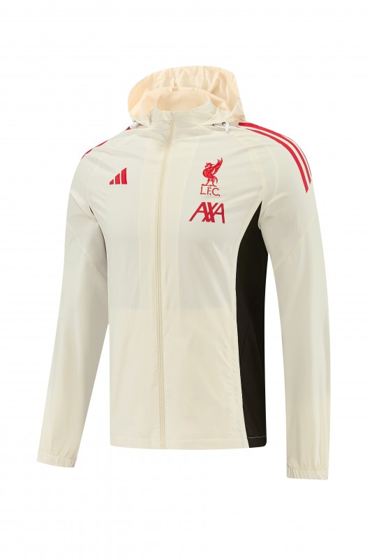 26/27 Liverpool Cream Full Zipper Hooded Jacket Tracksuit + Black Long Pants