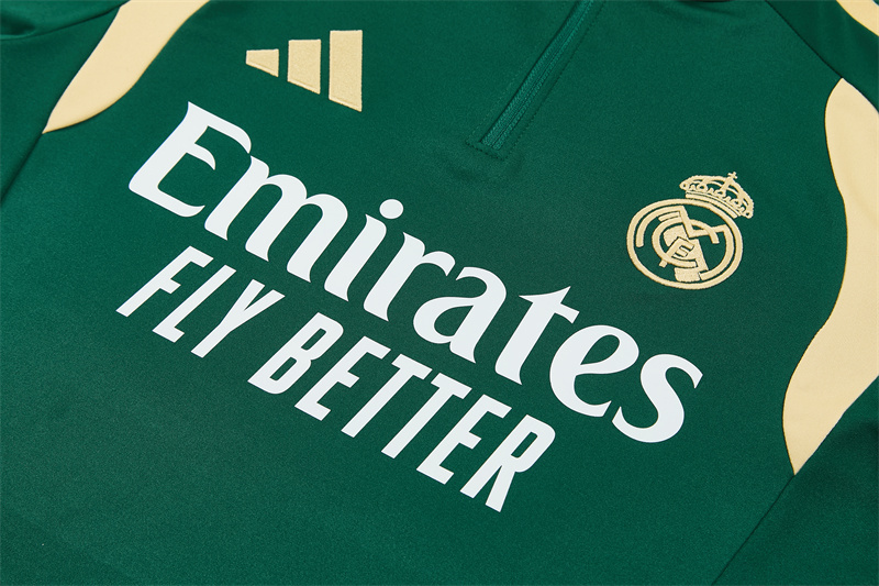 2026 Real Madrid Green & Cream  Half Zipper Jacket Tracksuit + Long Pants