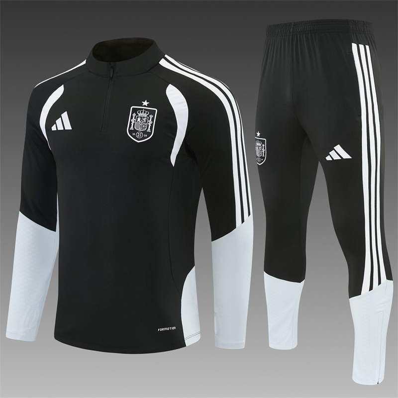 2026 Spain Black & White Half Zipper Jacket Tracksuit + Long Pants