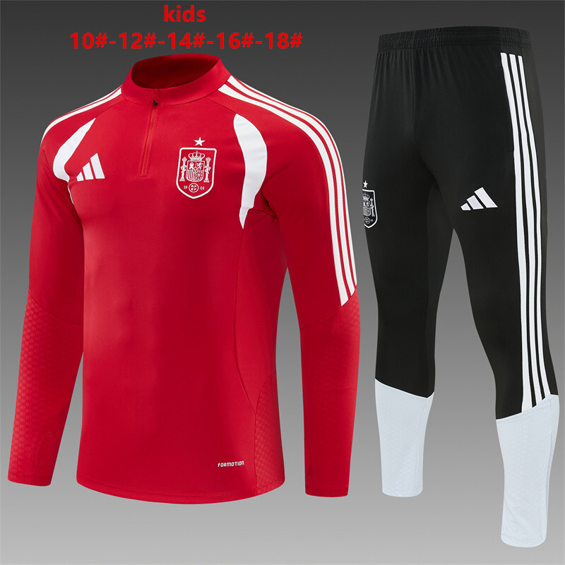 2026 Kids Spain Red Half Zipper Jacket Tracksuit + Long Pants