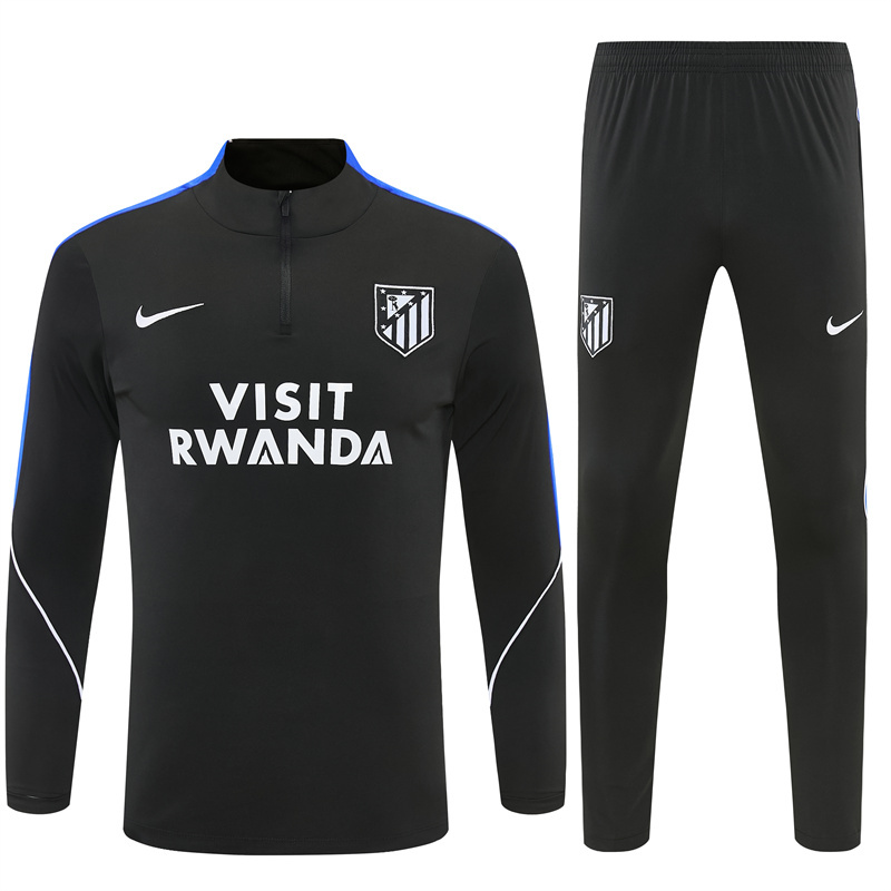 2026 Atletico Madrid Black Half Zipper Jacket Tracksuit + Long Pants