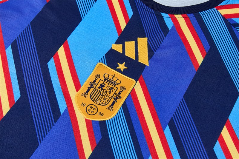 2026 Spain Navy Blue Multi-Color Diagonal Stripe Short Sleeve+Soccer Shorts