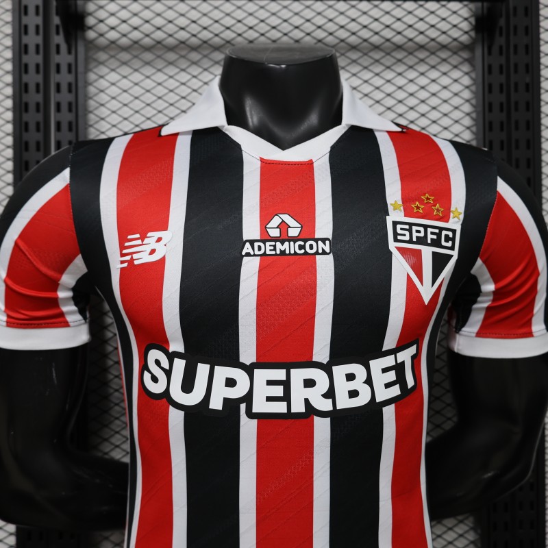 Player Version 26/27 São Paulo FC Away Red & Black Stripe  With White Collar Jersey