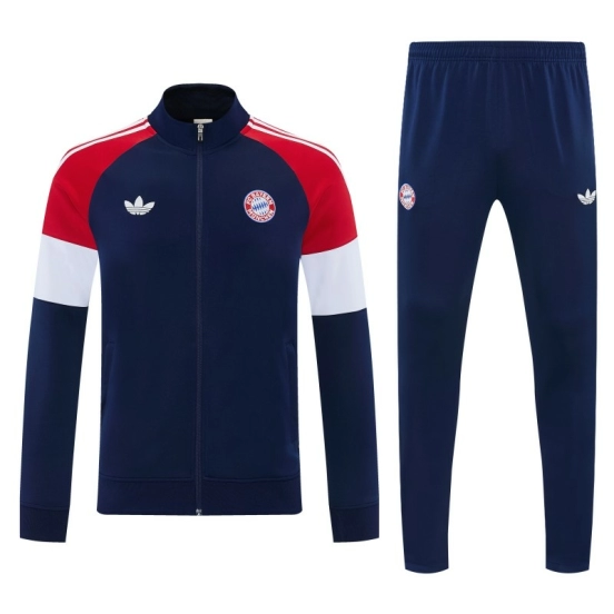 26/27 Bayern Munich Navy Blue & Red & White Full Zipper Jacket Tracksuit + Long Pants