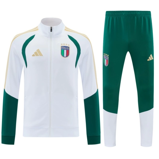 26/27 Italy White & Green Full Zipper Jacket Tracksuit + Long Pants