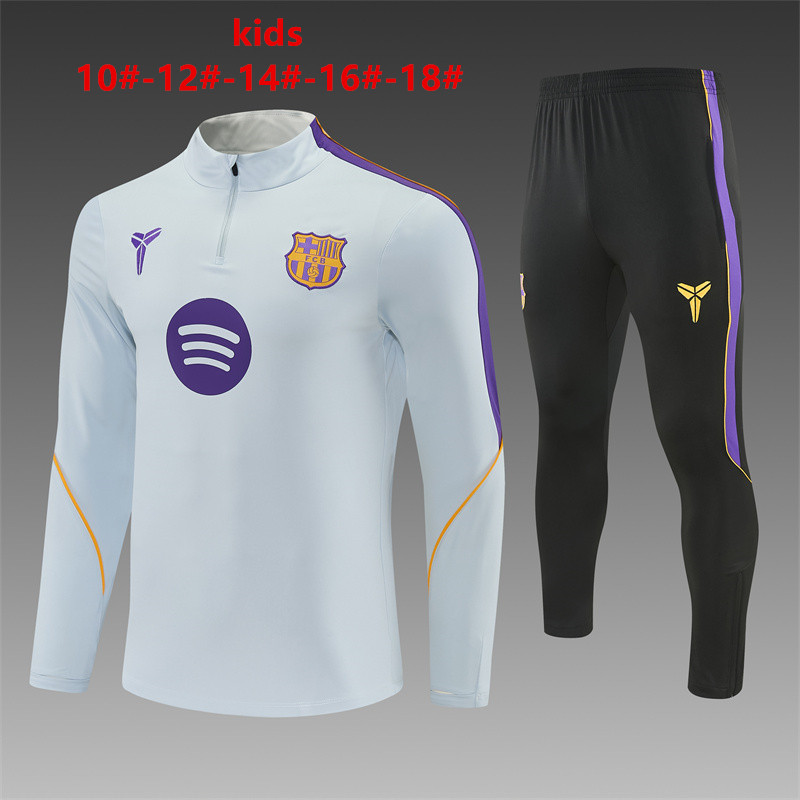 Player Version 26/27 Kids Barcelona Light Grey Half Zipper Jacket+Long Pants