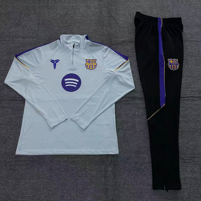 Player Version 26/27 Kids Barcelona Light Grey Half Zipper Jacket+Long Pants